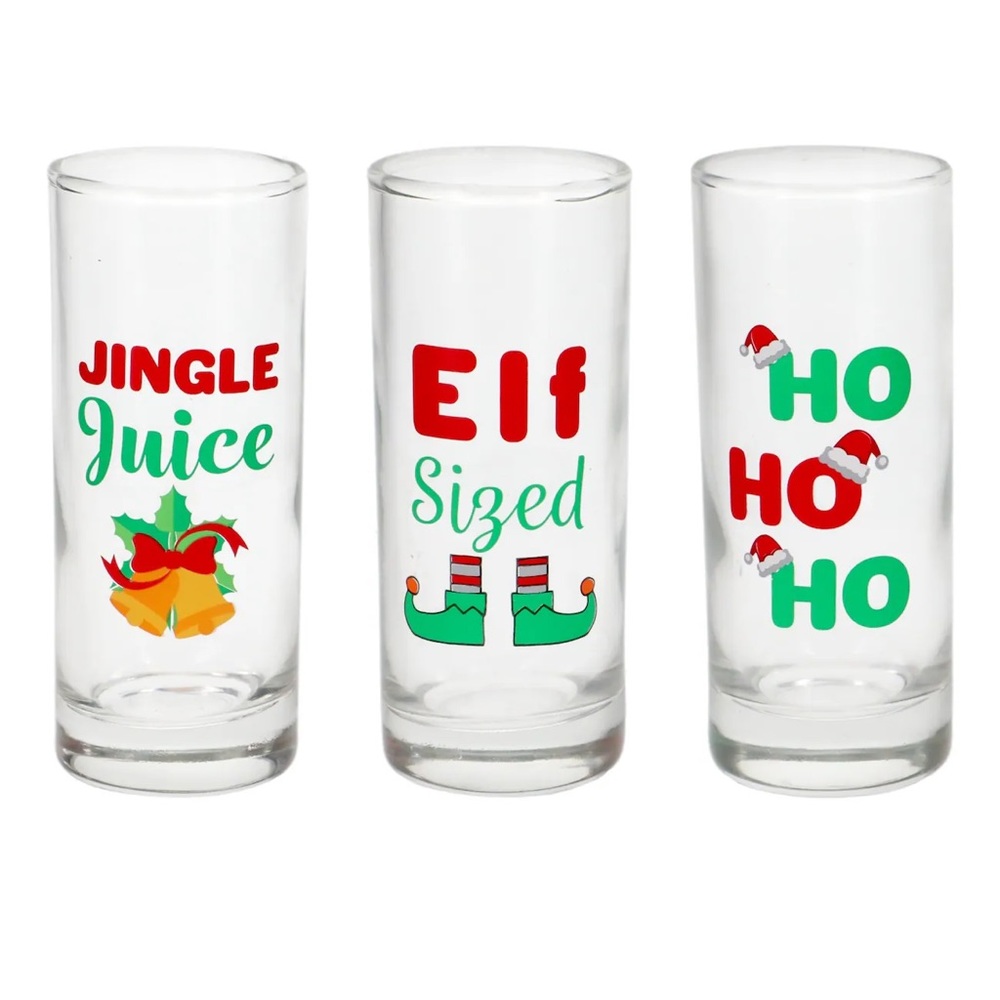 NWT 3 Xmas Tall Shot Glasses from Lexington - Jingle Juice Elf Size & Ho Ho Ho